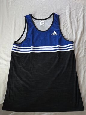 Men's adidas Blue Black Tank Top White Stripes Trim Large NWOT Flex Material